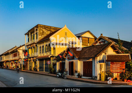 French colonial houses in UNESCO World Heritage Luang Prabang, Laos Stock Photo