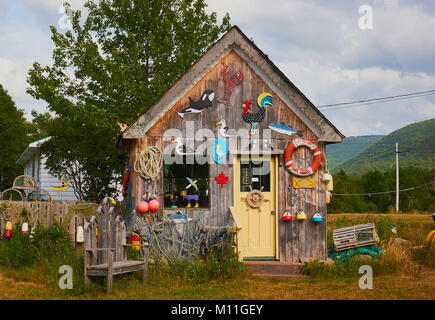 Folk art shop, Pleasant Bay, Cape Breton Island, Nova Scotia. Shop owned by Reed Timmons who works in lobster fishing industry and creates folk art Stock Photo