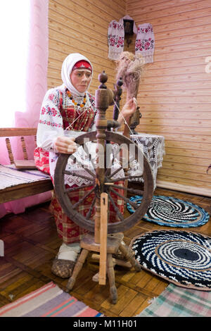 Duhovshchina, Russia - August 15, 2012: Imitation of rural life in the Russian hut Stock Photo