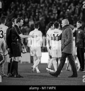 Jose Mourinho and judges, Game moments in match 1/8 finals of the Europa League between FC 'Rostov' and 'Manchester United', 09 March 2017 in Rostov-o Stock Photo