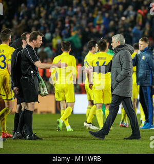 Jose Mourinho and judges, Game moments in match 1/8 finals of the Europa League between FC 'Rostov' and 'Manchester United', 09 March 2017 in Rostov-o Stock Photo