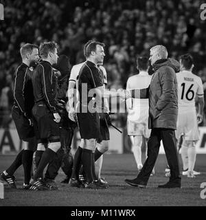 Jose Mourinho and judges, Game moments in match 1/8 finals of the Europa League between FC 'Rostov' and 'Manchester United', 09 March 2017 in Rostov-o Stock Photo