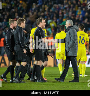 Jose Mourinho and judges, Game moments in match 1/8 finals of the Europa League between FC 'Rostov' and 'Manchester United', 09 March 2017 in Rostov-o Stock Photo