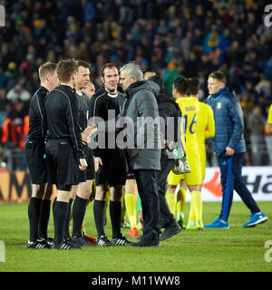 Jose Mourinho and judges, Game moments in match 1/8 finals of the Europa League between FC 'Rostov' and 'Manchester United', 09 March 2017 in Rostov-o Stock Photo