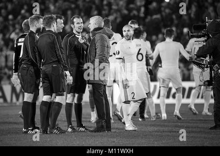 Jose Mourinho and judges, Game moments in match 1/8 finals of the Europa League between FC 'Rostov' and 'Manchester United', 09 March 2017 in Rostov-o Stock Photo