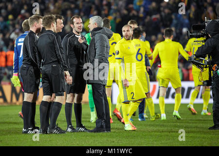 Jose Mourinho and judges, Game moments in match 1/8 finals of the Europa League between FC 'Rostov' and 'Manchester United', 09 March 2017 in Rostov-o Stock Photo