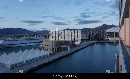 Cruising in the mediterranean sea near the Port of Palermo, Sicily, Italy by sunset and sunrise Stock Photo