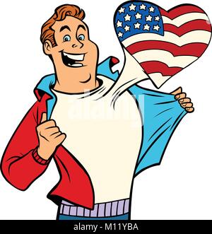 USA patriot man isolated on white background. Comic cartoon style pop art illustration vector retro Stock Vector