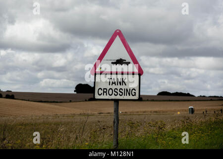 Tank crossing sign on Salisbury Plain, United Kingdom Stock Photo