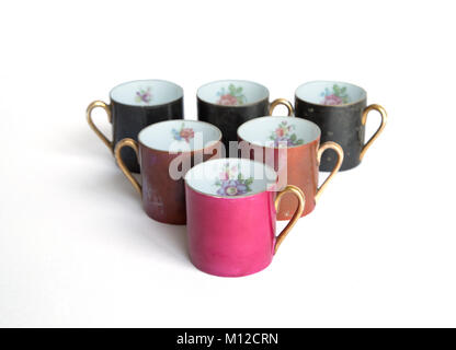Set of six vintage japanese coffee cup isolated in white background Stock Photo