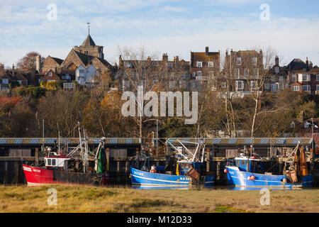 The old town of Rye and fishing boats on the river Rother in East Sussex, uk Stock Photo