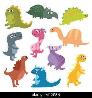Cute vector cartoon dinosaurs isolated on white background Stock Vector