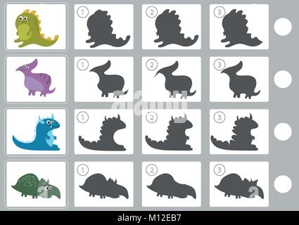 Dinosaur shadow matching game illustration Stock Vector Image & Art - Alamy