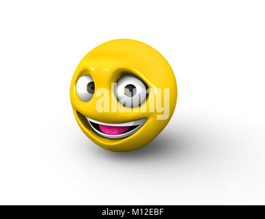 3D Happy Smiling Emoji with Raised Brows Stock Photo