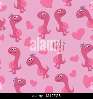Cute dinosaur seamless pattern. Adorable cartoon dinosaurs in love Stock Vector