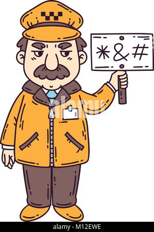 Angry taxi driver. Isolated objects on white background. Cartoon vector illustration. Stock Vector