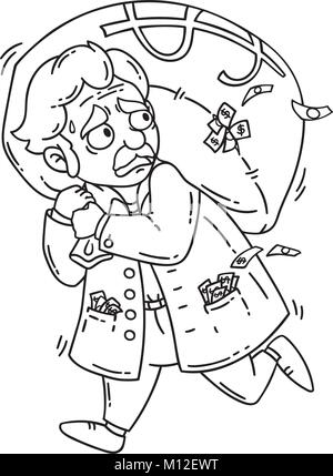 Coloring Book Thief With Bag Of Money - Eps10 Vector Illustration Stock 