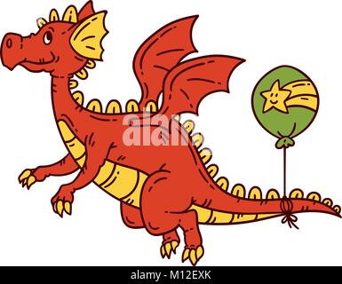 Red flying dragon. Isolated objects on white background. Vector illustration. Stock Vector