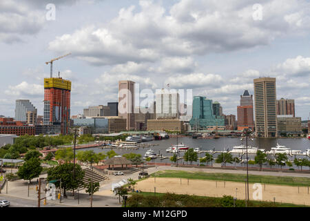 View from Federal Hill Park over Baltimore Inner Harbor towards downtown Baltimore, Maryland, United States. Stock Photo