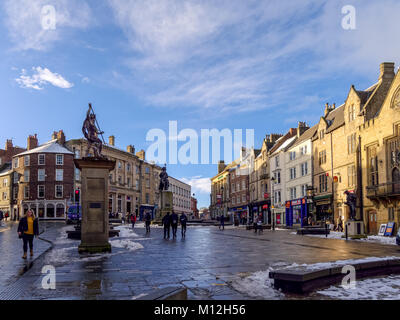 DURHAM, COUNTY DURHAM/UK - JANUARY 19 : View of the Market Place Square in Durham, County Durham on January 19, 2018. Unidentified people Stock Photo