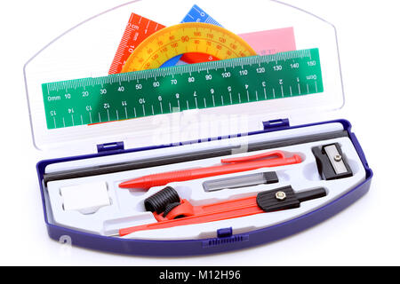 Close up of school supplies set on white background Stock Photo