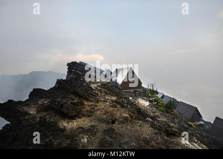 small rooms for hikers on the top of the Nyiragongo volcano in the Virunga mountains, D.R.C Stock Photo