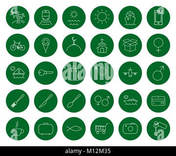 Recognizing the world - tours, thirty vector round line icons for your website or booklet, color change in one click, flat style Stock Vector