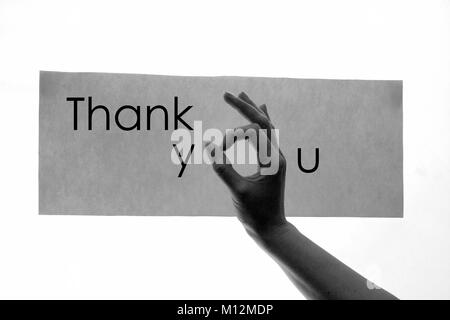 Hand and fingers single ok blackandwhite photo. Thank you or ok or thanks or thankfulness concept Stock Photo