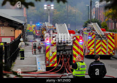 Emergency Services at the dcene of a Bingo Hall fire in Armley, Leeds. Stock Photo