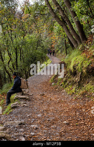 SENTIERO DEGLI DEI, ITALY - JANUARY 14, 2018: The famous trekking route from Agerola to Nocelle in Amalfi coast, called 'The Path of the Gods', is ded Stock Photo