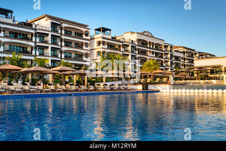 Swimming pool at Grand Residences Riviera Cancun, Riviera Maya, Puerto Morelos, Quintana Roo, Yucatan Peninsula, Mexico. Stock Photo