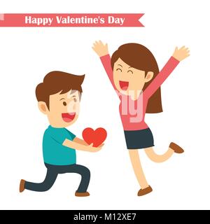 male kneeling giving red heart for his girlfriend Stock Vector