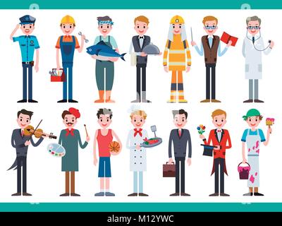 Different career set, lovely characters in all kinds of job, flat design Stock Vector