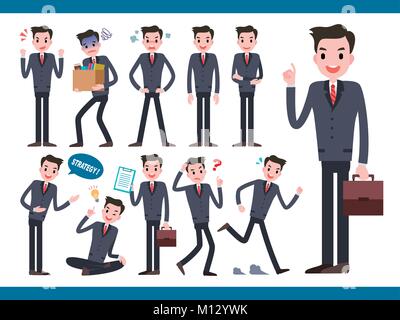 Businessman character collection, lovely office worker in different actions and facial expression Stock Vector