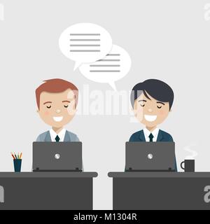 Coworkers talking about work at the office. Vector illustration Stock Vector