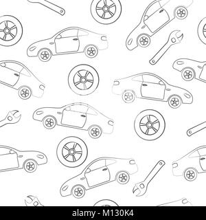 Car service. Seamless texture on a white background. Stock Vector
