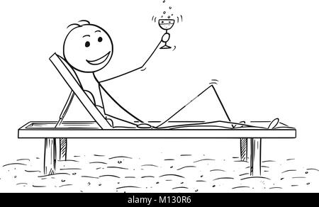 Conceptual Cartoon of Successful Man Relaxing on the Beach Stock Vector