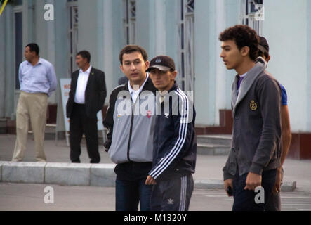 Daily life of turkmens people on the streets of the capital of Turkmenistan Ashgabat Stock Photo