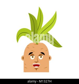 Mandrake root happy emoji. Merry Legendary mystical plant in form of man. Stock Vector