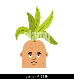 Mandrake root sad emoji. Sorrowful Legendary mystical plant in form of man. Stock Vector