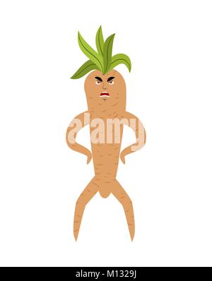 Mandrake root angry. Evil Legendary mystical plant in form of man. Stock Vector
