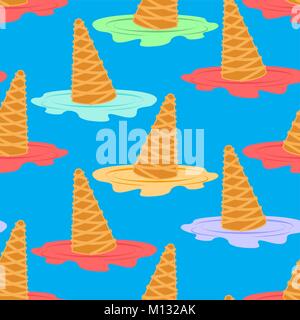 Ice cream dropped pattern. Milk dessert lying on floor ornament. Food background. Vector illustration Stock Vector