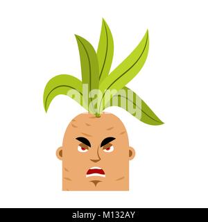 Mandrake root angry emoji. Evil Legendary mystical plant in form of man. Stock Vector