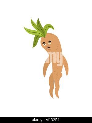 Mandrake root sad. Sorrowful Legendary mystical plant in form of man. Stock Vector