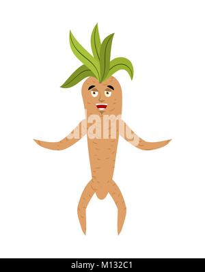 Mandrake root happy. Merry Legendary mystical plant in form of man. Stock Vector