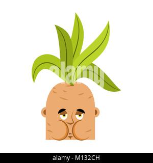 Mandrake root Sick Nausea emoji. Nauseating Legendary mystical plant in form of man. Stock Vector