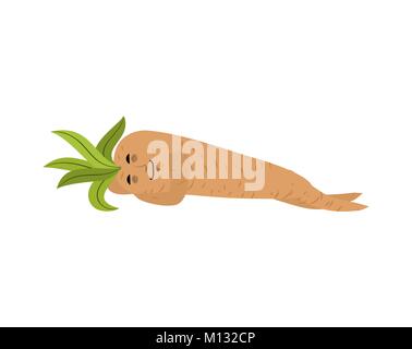 Mandrake root sleeping. Asleep Legendary mystical plant in form of man. Stock Vector