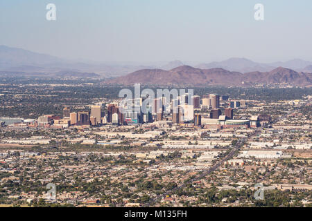 PHOENIX, AZ - OCTOBER 25, 2017: Skyline and suburban sprawl of Phoenix, Arizona from South Mountain. Stock Photo