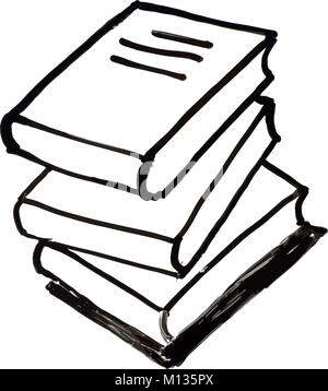 An illustration of reading or text books piled on top of one another in the style of a white board drawing Stock Vector