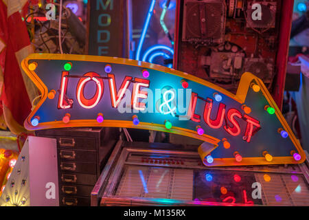 Neon signs available for hire from Gods Own Junkyard in Walthamstow, London. Photo date: Friday, January 26, 2018. Photo: Roger Garfield/Alamy Stock Photo